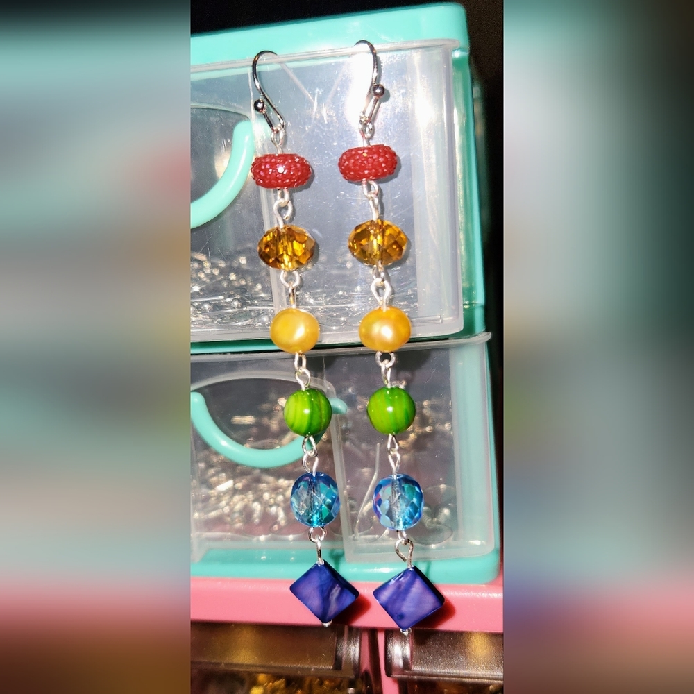 Rainbow Color Beaded Earrings - NEW